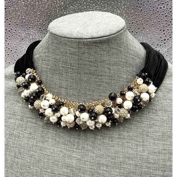 Talbots Necklace Beaded Apron Black Velvet Gold Tone Toggle Clasp 18”-19.5” - Picture 1 of 7